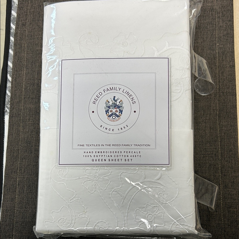 White Embroidered Percale Queen Sheet Set